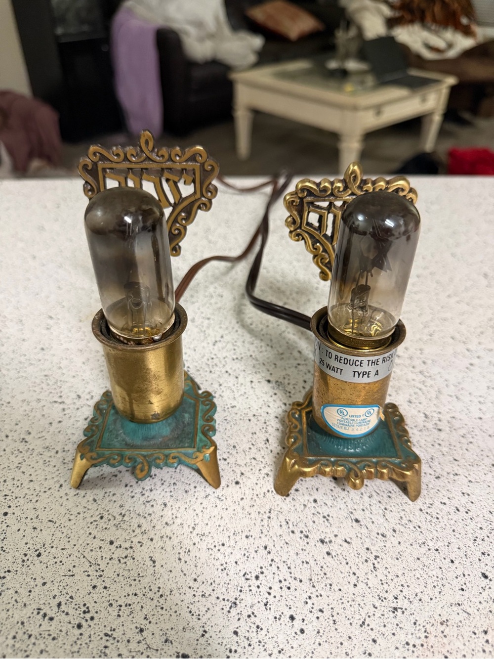 Vintage Brass Enamel Judaica Israeli Memorial / Yahrzeit Light Lot Of 2